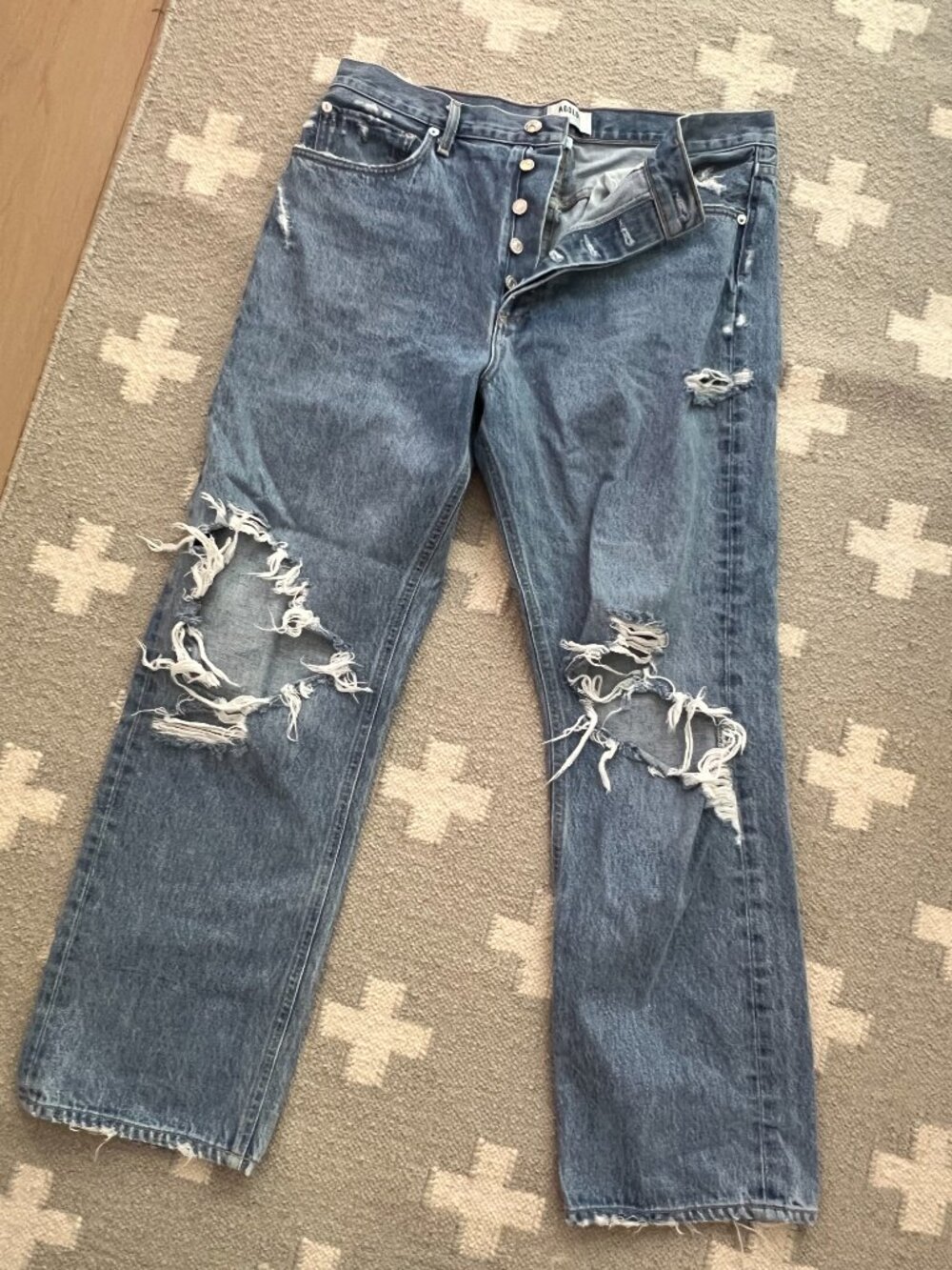 Agolde 90's Mid Rise Loose Fit Distressed Rigid Denim Medium Wash Size 31